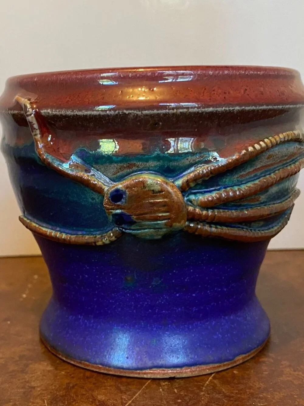 SET 3 Vintage Ceramic Cups Mugs Hand Thrown Cobalt Blue Squid Green Rainbow